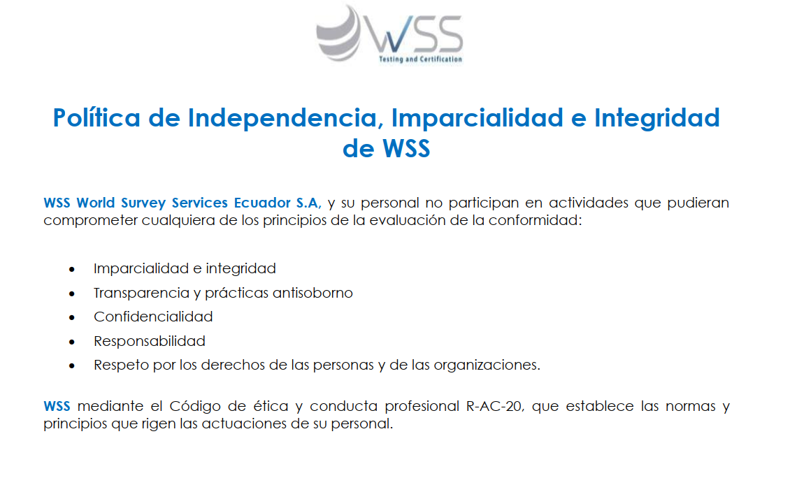 Política de Imparcialidad WSS Ecuador